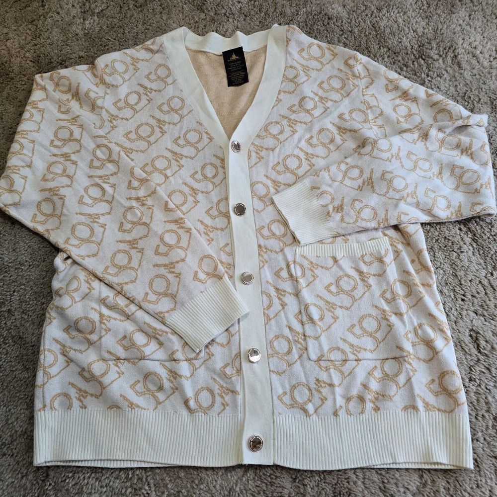 Disney 50th Anniversary Cinderella Castle Cardigan Sweater - Size XL Gold Button